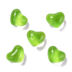 Lime Green Transparent Resin Cabochons, with Glitter, Heart, Lime Green, 15x18x12.5mm