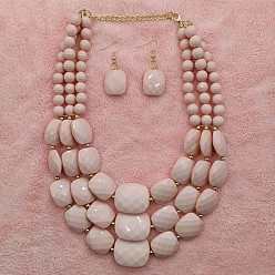 Pink Комплекты из акриловых граненых прямоугольных бусин и многослойных серег в стиле бохо, розовые, 410~420 мм
