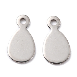 Stainless Steel Color Tarnish Resistant 201 Stainless Steel Charms, Teardrop, Stainless Steel Color, 13x7x0.8mm, Hole: 1.4mm