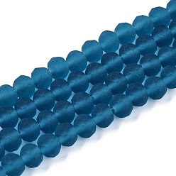 Стально-синий Прозрачные стеклянные бусины, граненые, матовые, рондель, стальной синий, 6x4.5 мм, отверстие : 1.4 мм, около 80~85 шт / нитка, 38~40 см