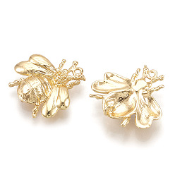 Настоящее золото 18K Соединители латунные звенья, без кадмия, без никеля и без свинца, реальный 18 k позолоченный, насекомые, 16x16x3 мм, отверстие : 1~1.2 мм