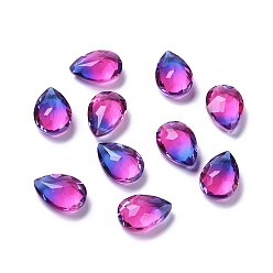 Rose Chaud Cabochons strass verre transparent deux tons, pointé en arrière, facette, larme, rose chaud, 14x10x6mm