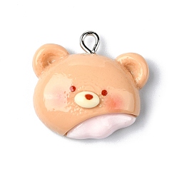 Медведь Подвески из смолы, с железной фурнитурой, медведь, 21.5x23x9 мм, отверстие : 2 мм