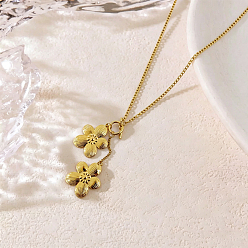 Oro 304 Collares largos con colgante de flor de acero inoxidable para mujer, con broches ot, dorado, 15.75 pulgada (40 cm)