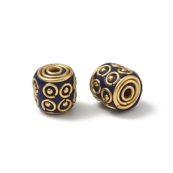 Azul Oscuro Cuentas de latón, resina y arcilla polimérica, columna con forma redonda, dorado, azul oscuro, 11.5x10.5~11 mm, agujero: 1.8 mm