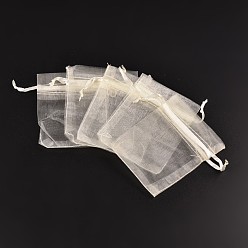 Creamy White Organza Bags, with Ribbons, Creamy White, 10x8cm