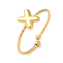 Letter X 304 открытые манжеты из нержавеющей стали, украшения для женщин, реальный 18 k позолоченный, Письмо X, внутренний диаметр: 19 мм, Письмо: 7x6 мм