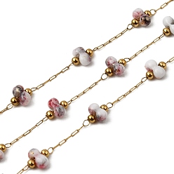 Разноцветный Ручная работа 304 круглые звенья цепочек из нержавеющей стали с фарфоровыми бусинами, пайки, с 316 цепями и катушкой из нержавеющей стали, ионное покрытие (ip), реальный 18 k позолоченный, красочный, бусины : 6x6x2 мм