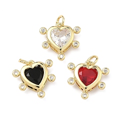 (52) Непрозрачная лаванда Латунные микро проложить кубического циркония подвески, сердце прелести, долговечный, стойки покрытие, без свинца и без кадмия, со стеклом, реальный 18 k позолоченный, разноцветные, 15.5x16x6 мм, Перейти кольцо: 5.5x1 мм, 3 мм внутренним диаметром