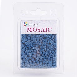 Blue Glass Mosaic Tiles Cabochons, for Crafts Art, Imitation Jade, Square, Blue, 4.8x4.8x3.5mm, about 200g/box
