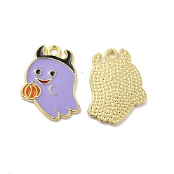 Medium Slate Blue Alloy Enamel Pendants, Ghost Charm, Golden, Medium Slate Blue, 21x17x1.5mm, Hole: 1.8mm
