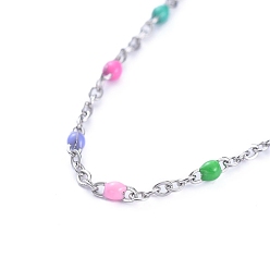 Stainless Steel Color 304 Stainless Steel Jewelry Sets, Enamel Link Chain Necklaces & Bracelets, with Lobster Claw Clasps and Iron Extender Chain, Colorful, Stainless Steel Color, Necklace: 15.55 inch(39.5cm), Bracelet: 7-1/2 inch(19cm)