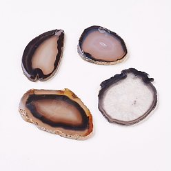Coconut Brown Natural Slice Agate Cabochons, Nuggets, Dyed, Coconut Brown, 48~80x30~65x3~4mm