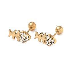 Fish 304 Pendientes de cartílago de animal con cristales de acero inoxidable y diamantes de imitación, real 18 k chapado en oro, pescado, 11x8 mm