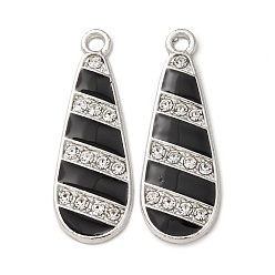 Платина Подвески из эмали и сплава, со стразами, слезинки, платина, 32x11x2 мм, отверстие : 2 мм