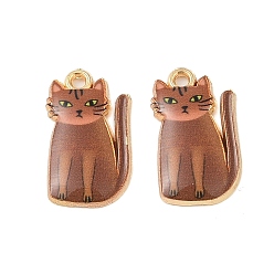 Сиена Стойки подвески обшивки сплава, с эмалью, золотые, кошачье очарование, цвет охры, 20x11.5x2.5 мм, отверстие : 1.5 мм