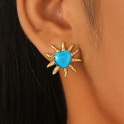 Темно-Голубой Серьги шпилька нержавеющая сталь, сердце, золотые, глубокое синее небо, 18x14 мм