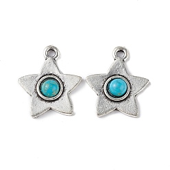 Antique Silver Synthetic Turquoise Pendants, with Alloy Findings, Star Charms, Antique Silver, 17x14.5x3mm, Hole: 1.5mm