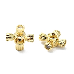 Настоящее золото 18K Покрытие стойки латунь микропаве прозрачные кубические циркониевые бусины, долговечный, крестик, реальный 18 k позолоченный, 10x10x4 мм, отверстие : 1.9 мм