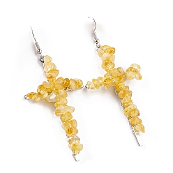 Citrine Natural Citrine Dangle Earring, Cross, 65x35mm