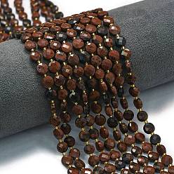 Красный Обсидиан Натурального красного дерева обсидиана бисер нитей, с бисером, граненый ромб, плоско-круглые, 6~6.5x4 мм, отверстие : 0.6 мм, около 51 шт / нитка, 15.43'' (39.2 см)