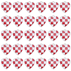 Red 30Pcs Alloy Enamel Pendants, Heart with Tartan Pattern Charms, Platinum, Red, 17.7x15.9x1.8mm, Hole: 2mm