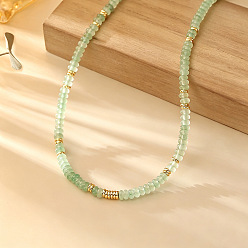 Golden Natural Green Aventurine Rondelle Beaded Necklaces with Brass Beads, Golden, 15.75 inch(40cm)