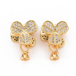 Real 18K Gold Plated Brass Micro Pave Clear Cubic Zirconia Fold Over Clasps, Nickel Free, Flower, Real 18K Gold Plated, 16x17x9mm, clasp: 11.5x5.5x6.5mm, inner diameter: 3.5mm