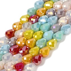 (52) Непрозрачная лаванда Гальванические непрозрачные стеклянные бусины, слеза, граненые, разноцветные, 9~9.5x7.5~8 мм, отверстие : 1 мм, около 40 шт / нитка, 14.33'' (36.4 см)