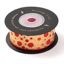 Polka Dot Rubans de polyester, avec marquage à chaud doré simple face, pour emballage cadeau bricolage, emballage de fleurs, motif de points de polka, 1 pouces (25 mm), 10 yards / rouleau (91.44m / roll)