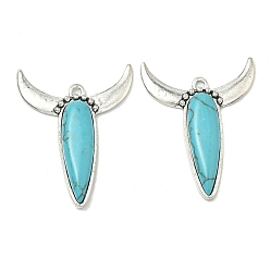 Античное Серебро Богемные синтетические бирюзовые подвески в виде коров, подвески из сплава драгоценных камней в тибетском стиле, античное серебро, 41x32x5 мм, отверстие : 2.5 мм