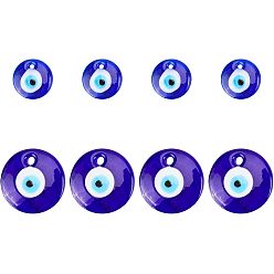 Dark Blue Handmade Evil Eye Lampwork Pendants, Dark Blue, 30~54x6.5~10mm, Hole: 4~6mm, 8pcs/box