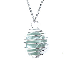 Зеленый Авантюрин Подвески-фонарики из натурального зеленого авантюрина, овальные амулеты, с выводами клетки из сплава с платиновым покрытием, 30x25 мм