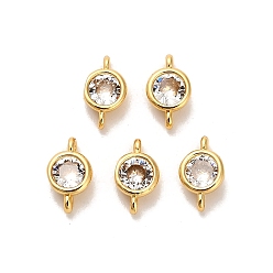 Настоящее золото 18K Латунные подвески с плоскими круглыми соединителями из прозрачных кубических цирконий, ионное покрытие (ip), реальный 18 k позолоченный, 7.5x4.5x2.5 мм, отверстие : 1 мм