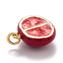 Red Brass Enamel Pendants, Real 18K Gold Plated, Long-Lasting Plated, Pomegranate, Red, 13.3x13.3x6.7mm, Hole: 2.8mm