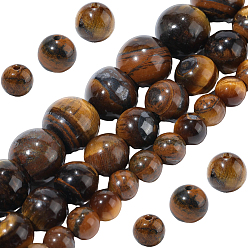Тигровый глаз 3 нити 3 стили натуральные нити из круглых бусин тигрового глаза, 4~8 мм, отверстие : 0.8~1 мм, 1 прядь / стиль
