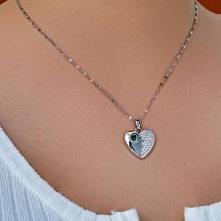 Зеленый Латунные ожерелья с подвеской в форме сердца из кубического циркония для женщин, платина, зелёные, 15.75 дюйм (40 см)