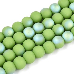 Светло-зеленый Матовые непрозрачные стеклянные бусы пряди, круглые, с половиным покрытием, с покрытием AB цвета, светло-зеленый, 6~6.5 мм, отверстие : 0.9 мм, около 67~70 шт / нитка, 14.57~15.16 дюйм (37~37.5 см)