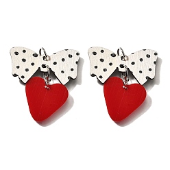 Красный Акриловые подвески, бант с сердечками, с тополем, красные, 39x34.5x2.5 мм, отверстие : 5 мм