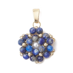 Ляпис-Лазурь Натуральные граненые круглые подвески в виде цветка из лазурита., подвески из бисера со стеклянными бусинками и застежками из нержавеющей стали, золотые, 304 мм, отверстие : 21x16x5.5 мм