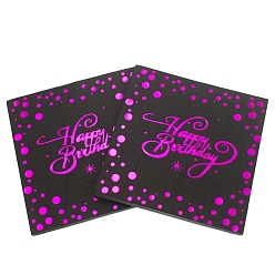 Magenta Paper Tissue, Disposable Napkins, for Birthday Party Decorations, Square with Word Happy Birthday, Magenta, 330x330mm, 20pcs/bag