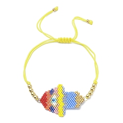 Colorful Glass Seed Mushroom Link Bracelet with Brass Beaded for Women, Colorful, Inner Diameter: 1~3-1/2 inch(2.5~9cm)