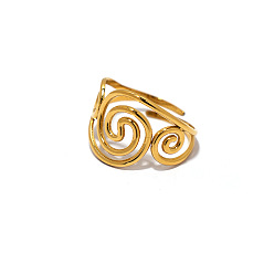 Plaqué 18K Or Véritable 304 anneaux ouverts pour manchettes en acier inoxydable, forme de vortex, réel 18 k plaqué or, 15~20mm