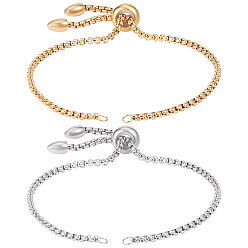 Золотой & Цвет Нержавеющей Стали 10 шт. 2 цвета регулируются 304 изготовление браслетов-слайдеров из нержавеющей стали, Боло браслеты, золотые и нержавеющая сталь цвет, длина одной цепи: около 11 см, 5 шт / цвет