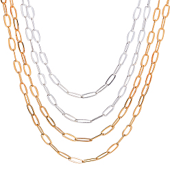 Golden & Silver Brass Paperclip Chains, Flat Oval, Drawn Elongated Cable Chains, Soldered, Golden & Silver, 11x4.3x0.7mm, 2 colors, 4.6m/color, 9.2m/box