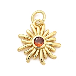 Красный Солнце латунных микро проложить Цирконом подвески, стойки покрытие, долговечный, без кадмия и без свинца, золотые, с целью перехода в кольце, красные, 15x14x2.5 мм, отверстие : 3.3 мм