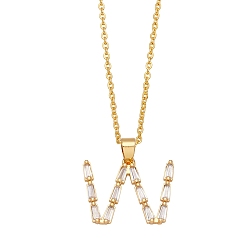 Letter W Unisex Brass Micro Pave Clear Cubic Zirconia Pendant Necklaces with Cable Chain, Letter, Letter W, 17.72 inch(45cm)