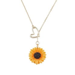 Golden Lariat Necklaces, Resin Flower Pendant Necklaces, Brass Cable Chains, Golden, 23.11 inch(58.7cm)