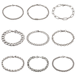 Нержавеющая Сталь Цвет Унисекс 304 браслеты из нержавеющей стали, цвет нержавеющей стали, 9 шт / комплект