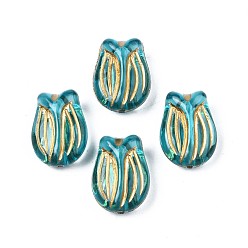 Dark Turquoise Plating Acrylic Beads, Metal Enlaced, Flower, Dark Turquoise, 16.5x12x7.5mm, Hole: 1.2mm, about 630pcs/500g